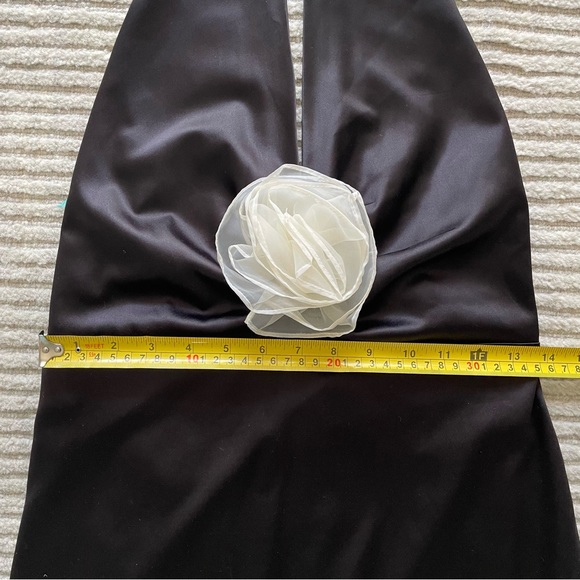 12th Tribe Pia Satin Rosette Full Length Halter Dress Black White Cream - Picture 13 of 15